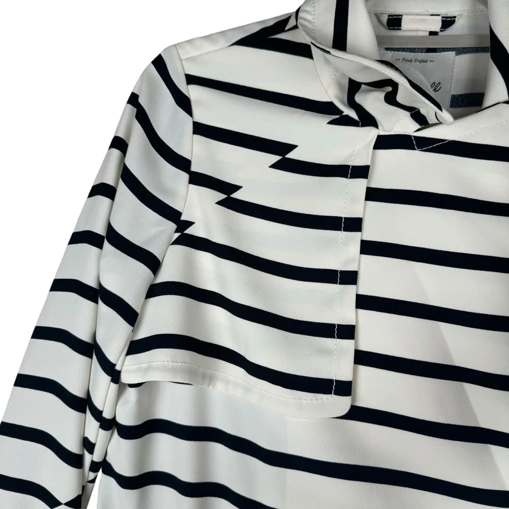 Madewell Women’s Parcel Striped Trench Coat Size XS Crepe White Black Collared - Picture 11 of 13